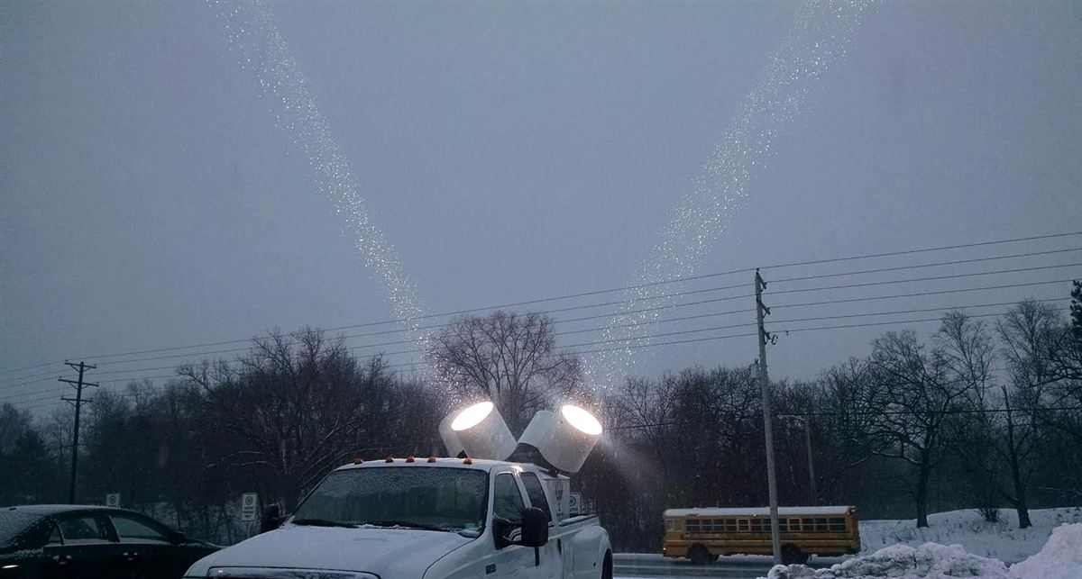 Searchlight rental truck at a winter event in St. Paul, Minnesota